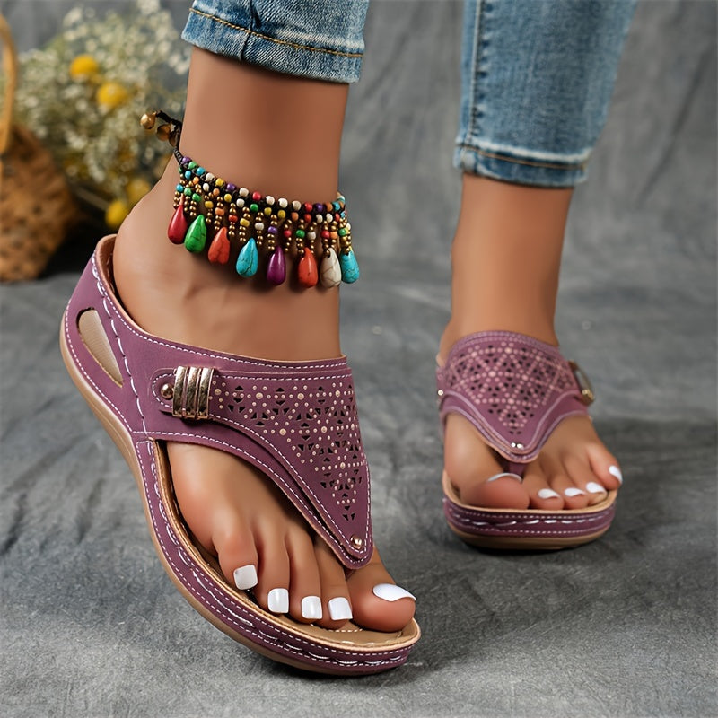 Platform wedge flip-flops adorned with pearls for women Montarello