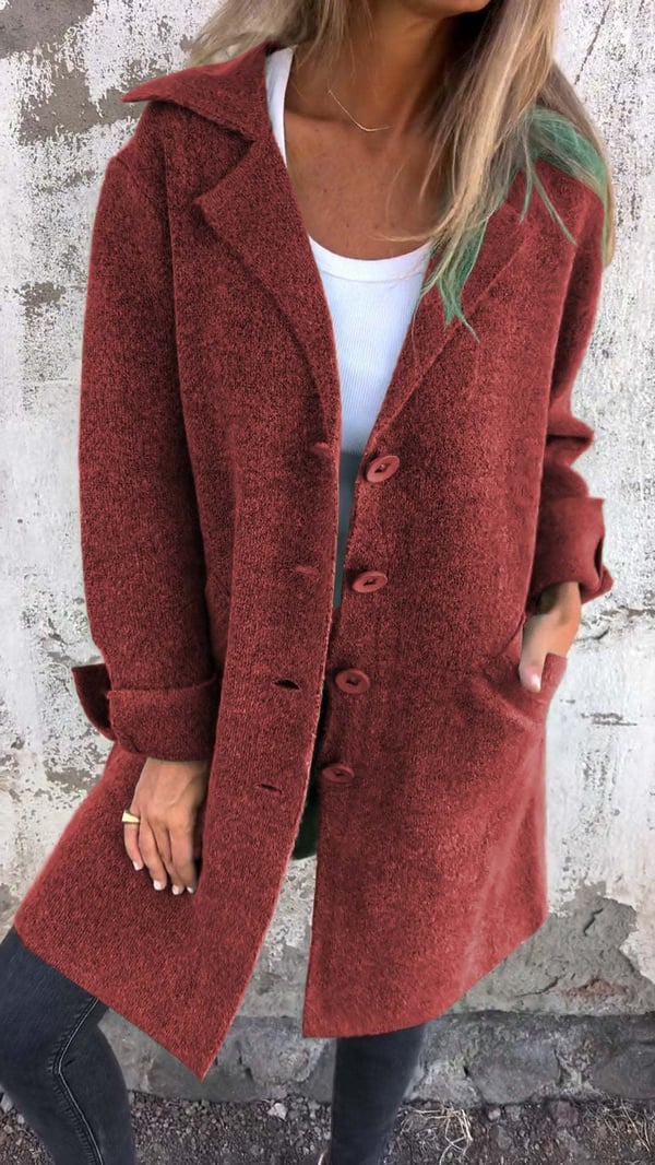 Oversized Women's Tweed Jacket – Chic Buttoned Notched Lapel