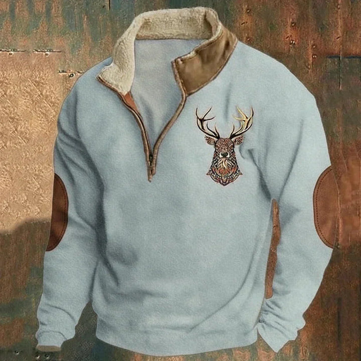 Darven Nordic Knit Pullover with Deer Motif Detail for Men - Elena Harper
