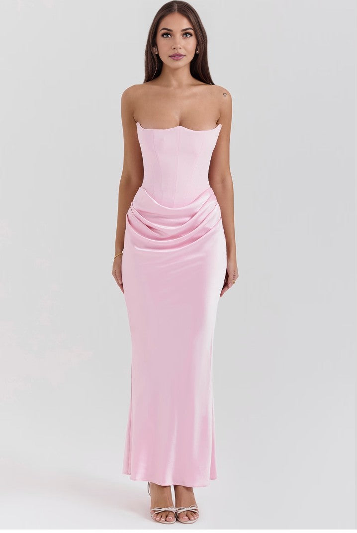 Paloma Elegant Satin Strapless Maxi Dress - Elena Harper