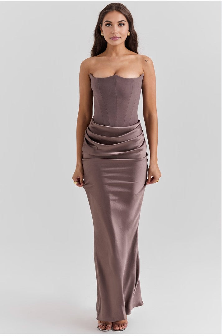 Paloma Elegant Satin Strapless Maxi Dress - Elena Harper
