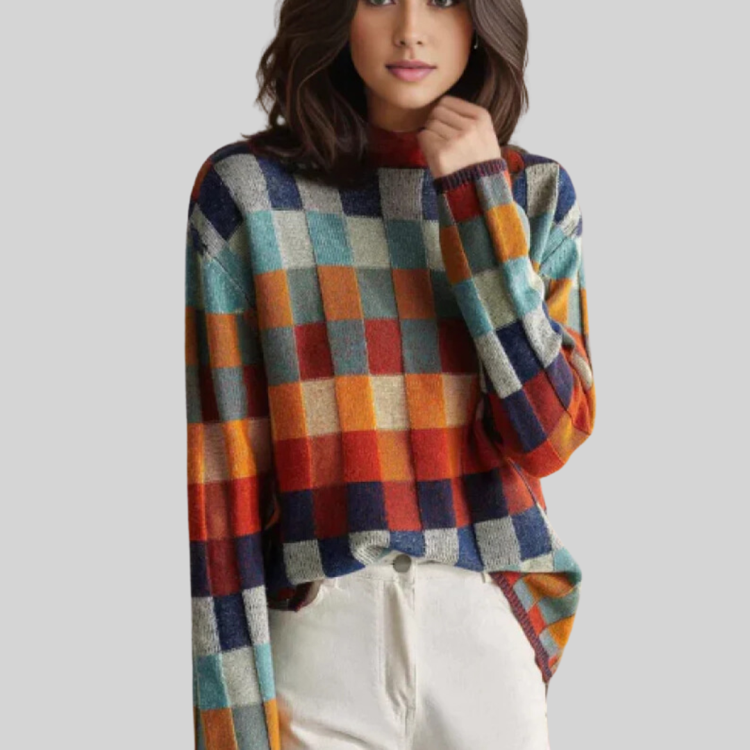 Aldona Women's Colorful Knit Sweater with Turtleneck - Elena Harper