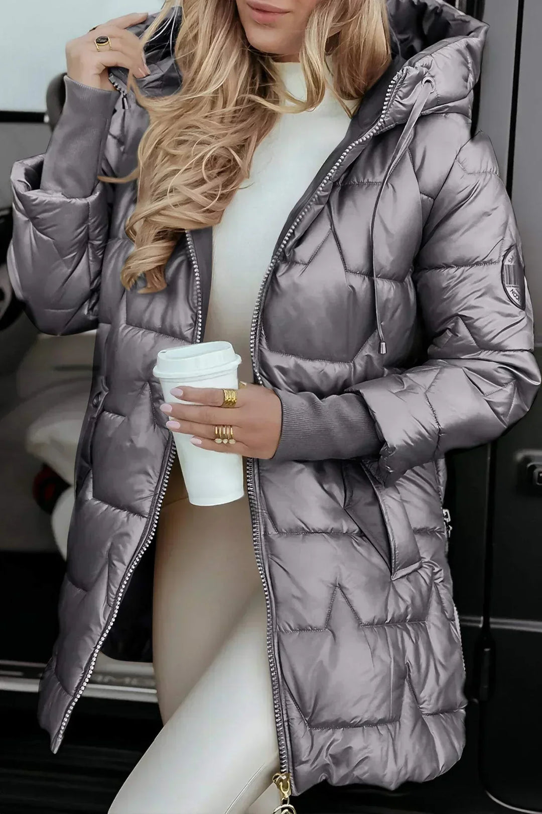 Aldvika Women's Long Quilted Jacket with Hood, view 10 - Elena Harper