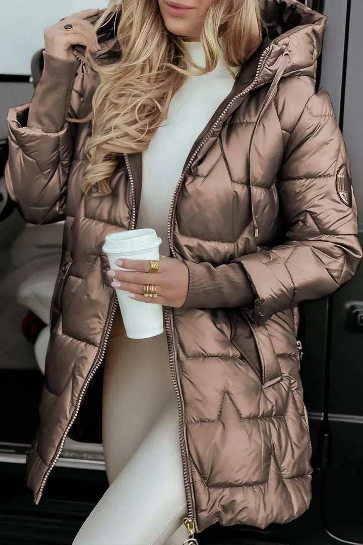 Aldvika Women's Long Quilted Jacket with Hood, view 2 - Elena Harper