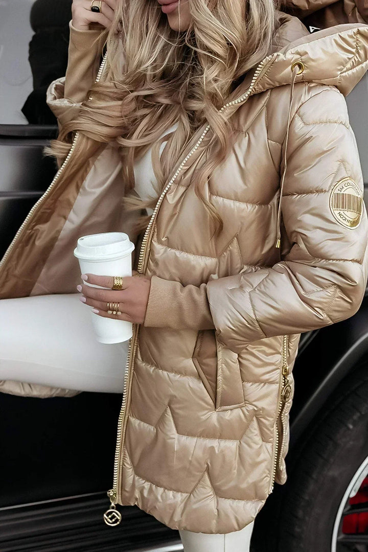 Aldvika Women's Long Quilted Jacket with Hood, view 6 - Elena Harper