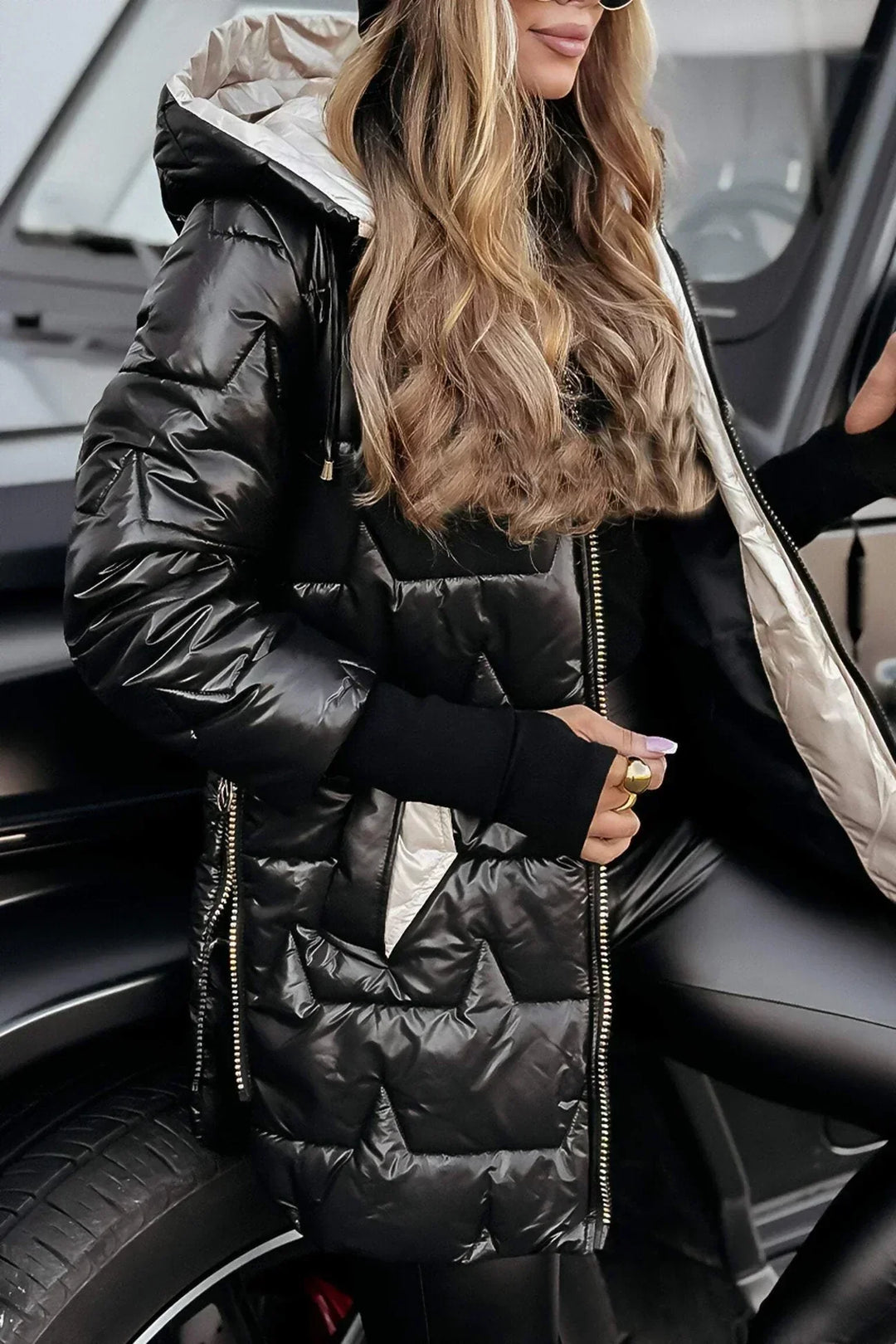 Aldvika Women's Long Quilted Jacket with Hood, view 8 - Elena Harper