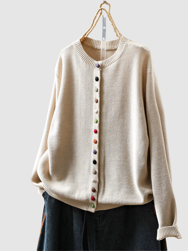Almhild Women's Cardigan with Buttons Round Neck, view 2 - Elena Harper