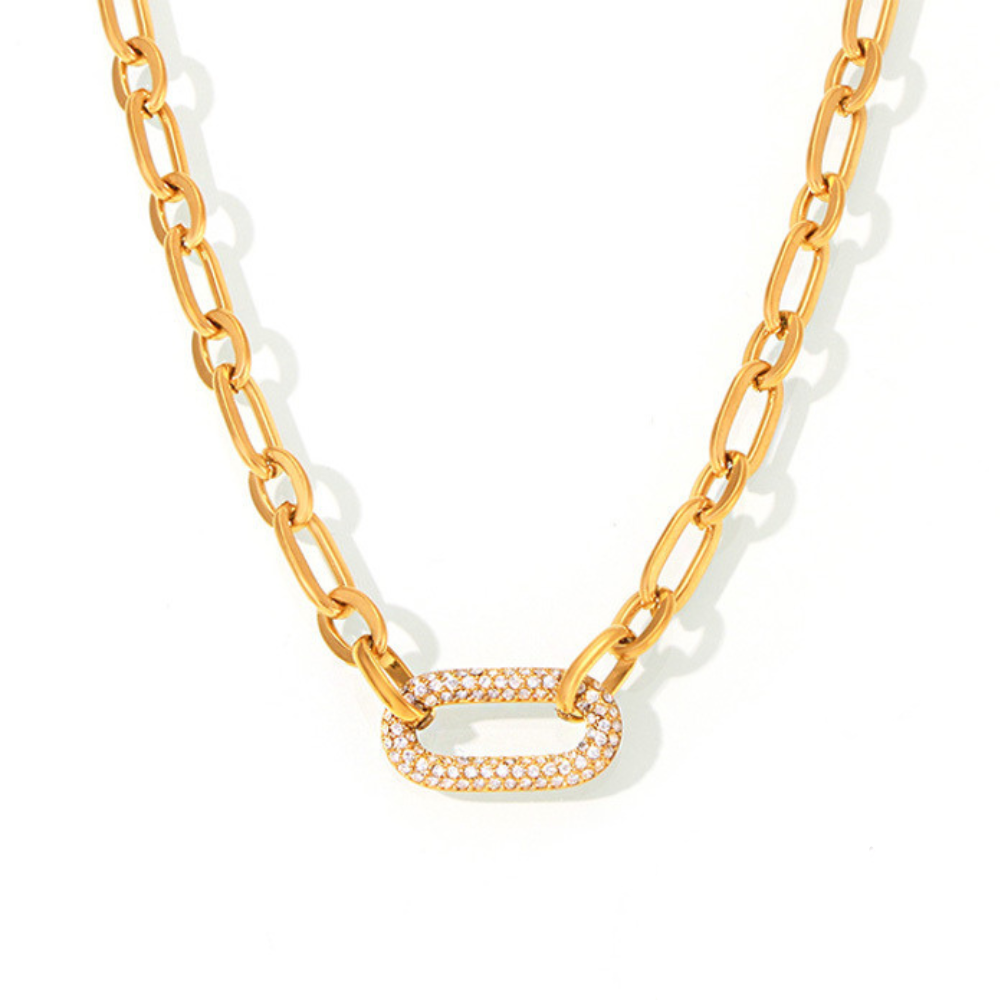 Massive jewelry set with link and pavé elements Gold, view 6 - Elena Harper