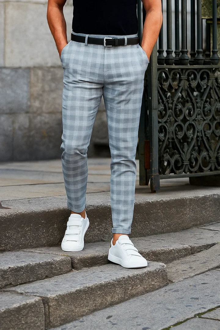 Men's Checkered Trousers with Slim Fit and Stretch