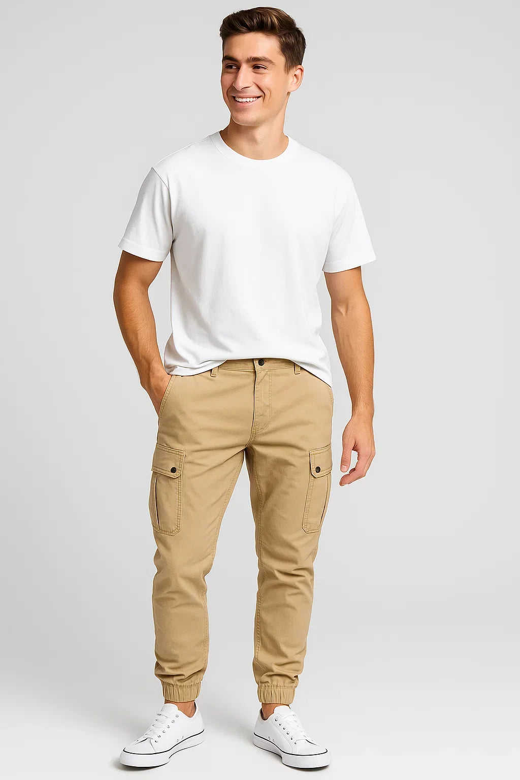 Men's Cargo Pants with Elastic Cuffs and Pockets
