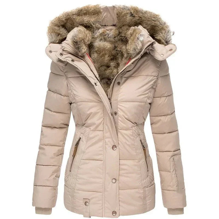 Women's Luxury Winter Puffer Jacket with Faux Fur Hood