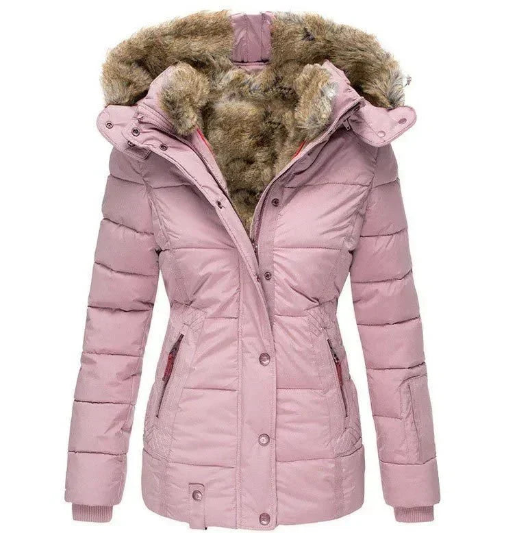 Women's Luxury Winter Puffer Jacket with Faux Fur Hood