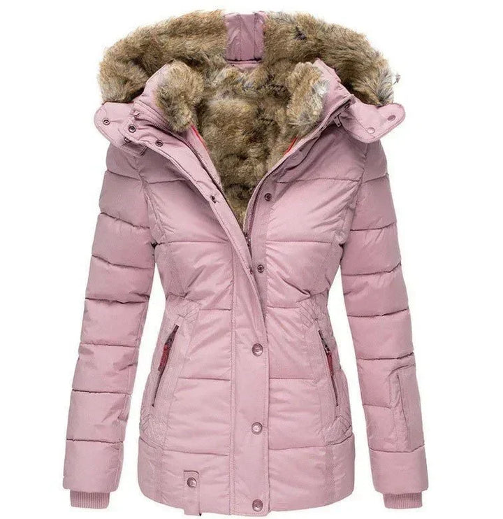 Women's Luxury Winter Puffer Jacket with Faux Fur Hood
