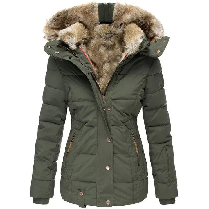 Women's Luxury Winter Puffer Jacket with Faux Fur Hood