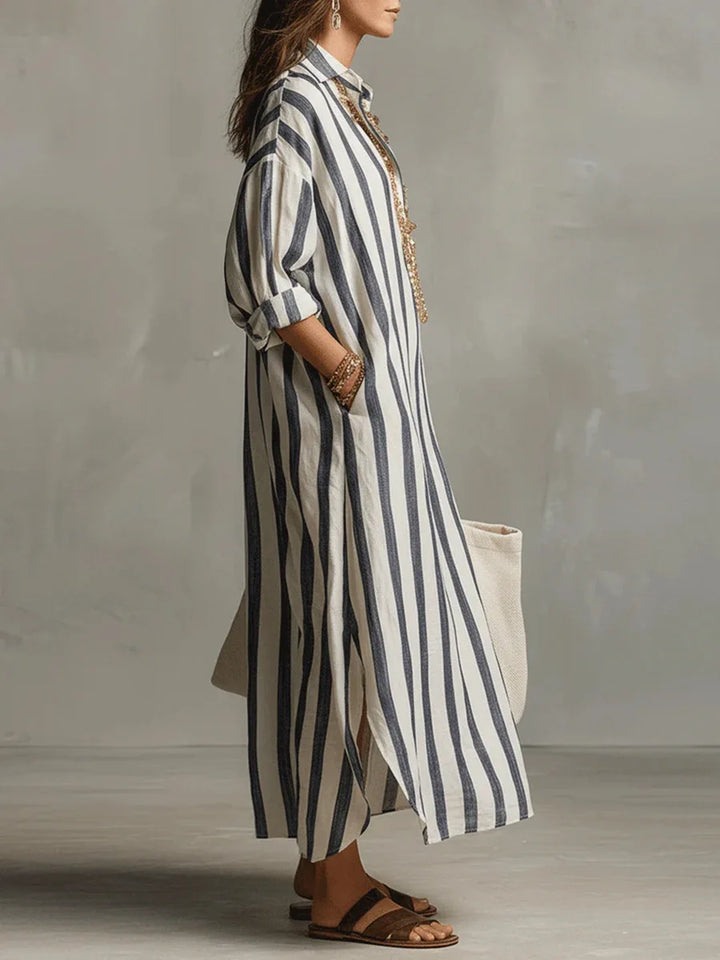 Aurelia Women's Striped Maxi Shirt Dress, view 2 - Elena Harper