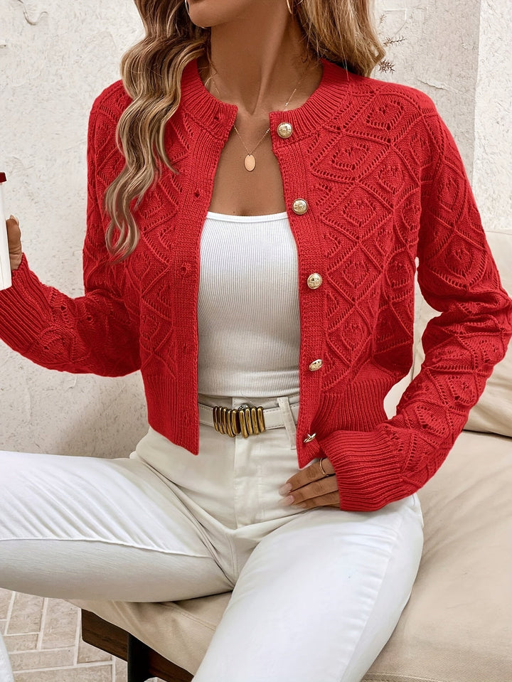 Women's Buttoned Openwork Cardigan - Elegant and Lightweight