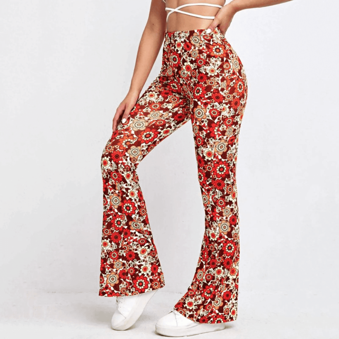 High-Waisted Floral Flared Trousers