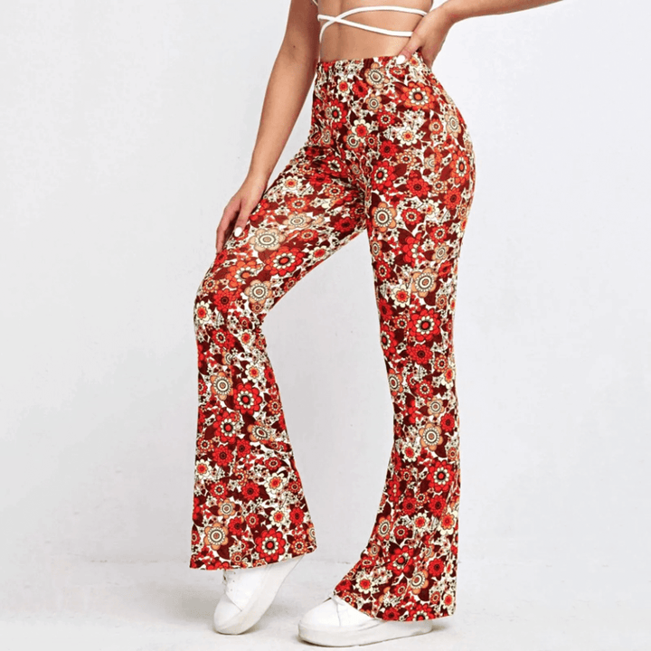 High-Waisted Floral Flared Trousers