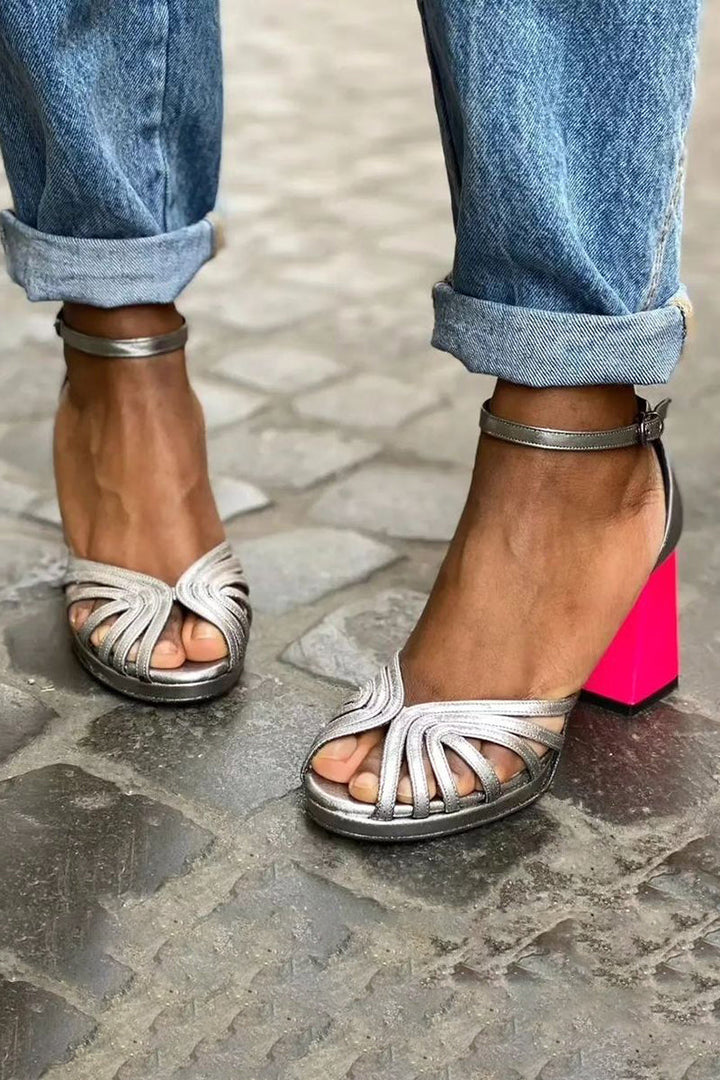 Naelle - Clear Sandals with Thick Heel and Elegant Buckle