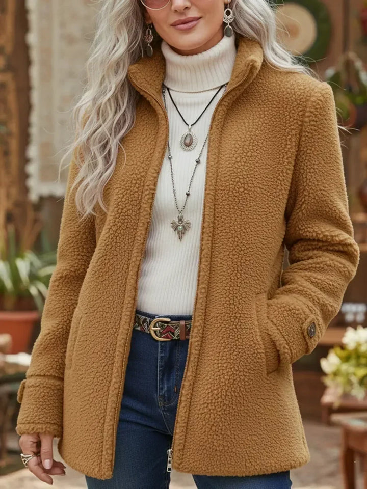 Carissa Full-Zip Lambswool-Feel Stand Collar Jacket - Elena Harper