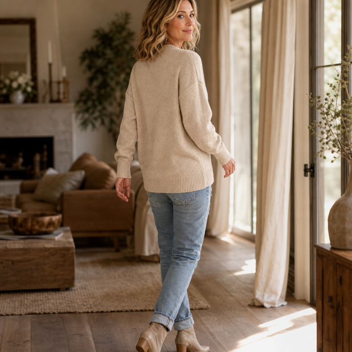 Birgit | Braided Knit Sweater with Modern Button Placket