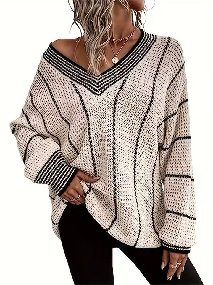 Lykke - Striped V Neck Oversized Sweater