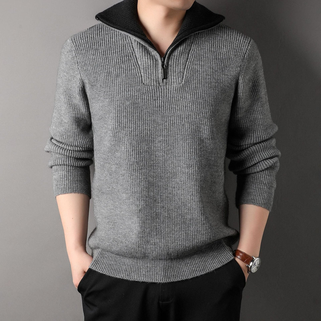 Men's Ribbed Sweater with Half Zip - Elion