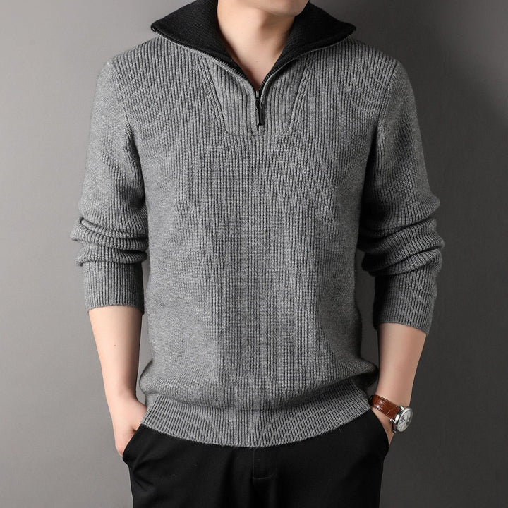 Men's Ribbed Sweater with Half Zip - Elion