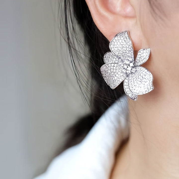 Elegant Sparkling Zirconia Flower Stud Earring - Elena Harper