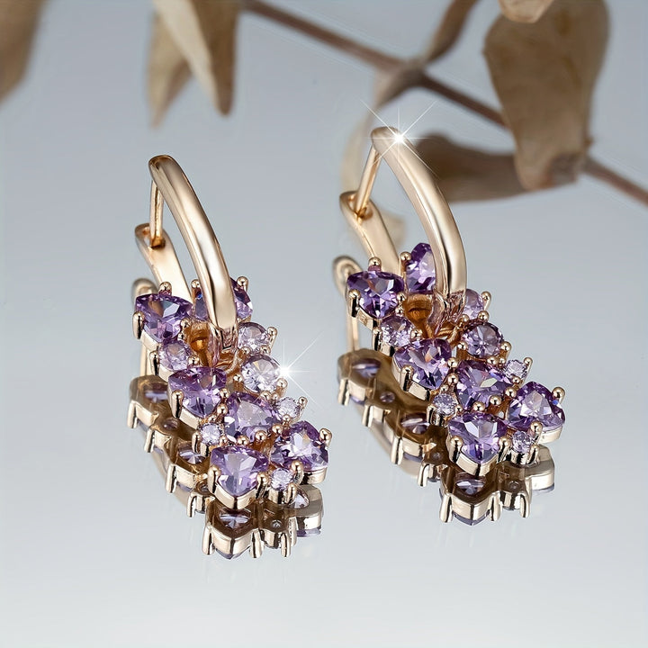 Elegant Purple Zirconia Gold Plated Hoop Earrings - Elena Harper