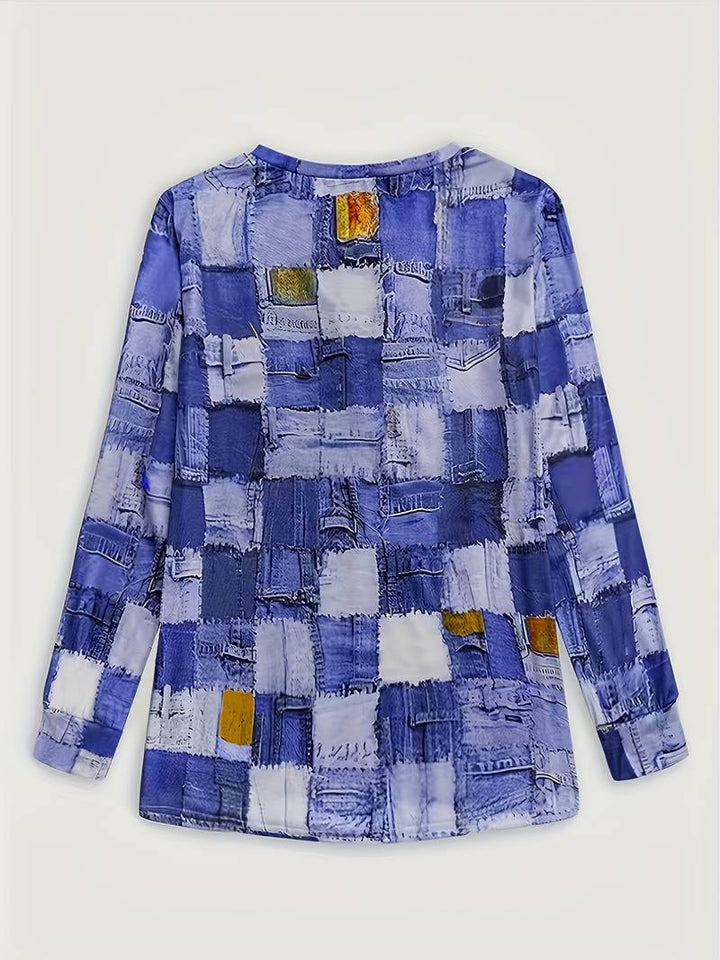 Talya Casual Long Sleeve Top with Check Pattern, view 7 - Elena Harper