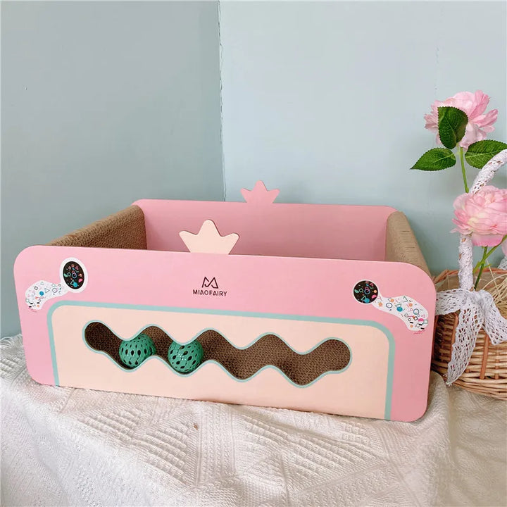 Cat's Pink Scratching Box with Play Toy & Board