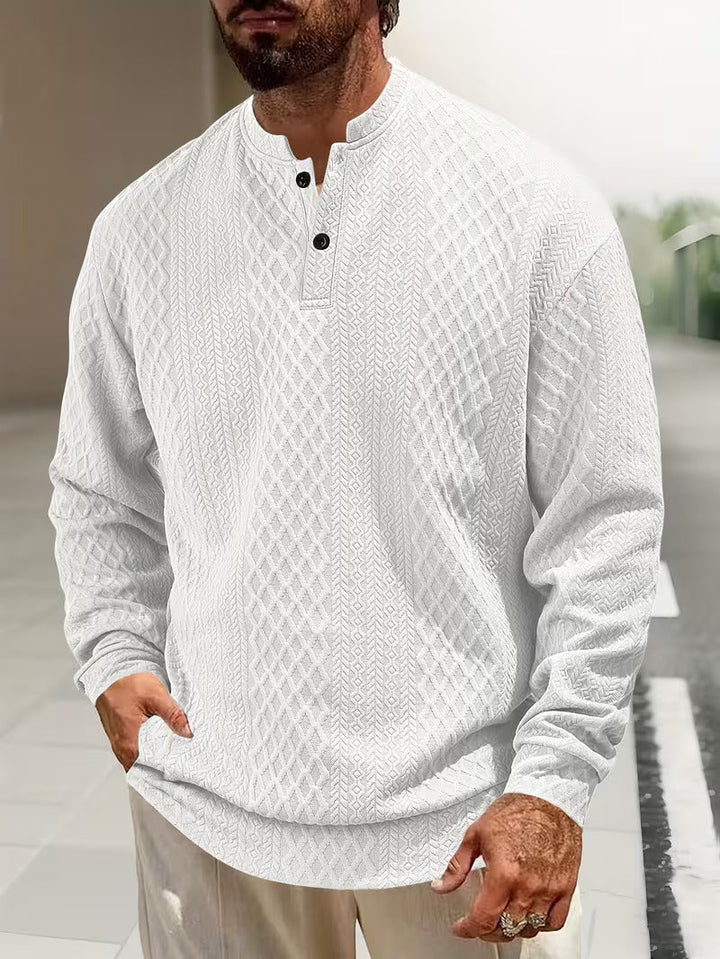 Mathew – Geometric Knitted Long Sleeve Henley Sweater