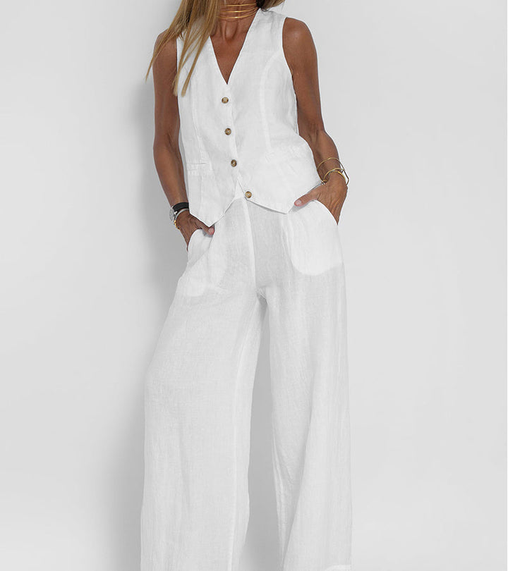 Aira - Buttoned Vest & Loose Pants Set