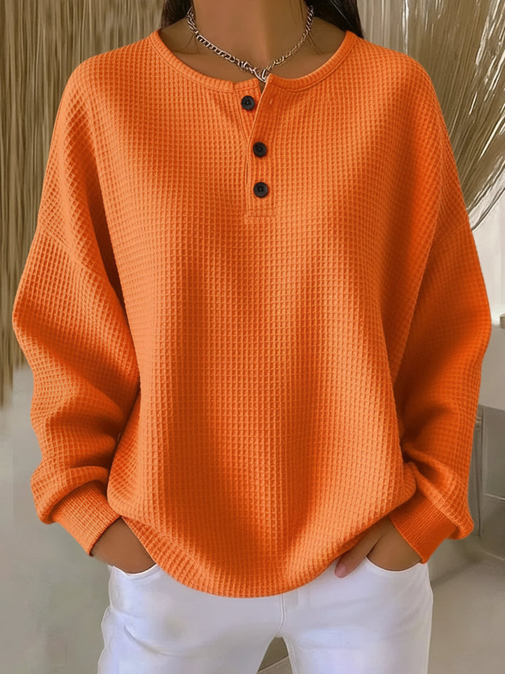 Anne Waffle-Knit Collared Sweatshirt - Elena Harper