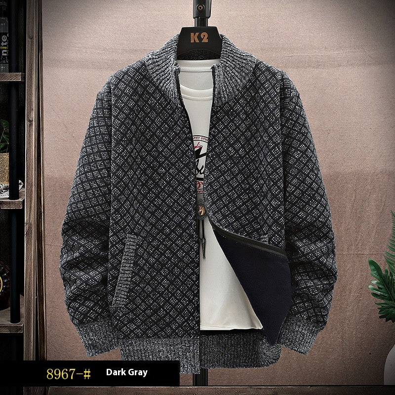 Men's Knit Coat with Zip and Long Sleeves, view 3 - Elena Harper