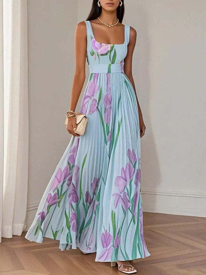Pleated Long Dress in Mousseline - Timeless Elegance