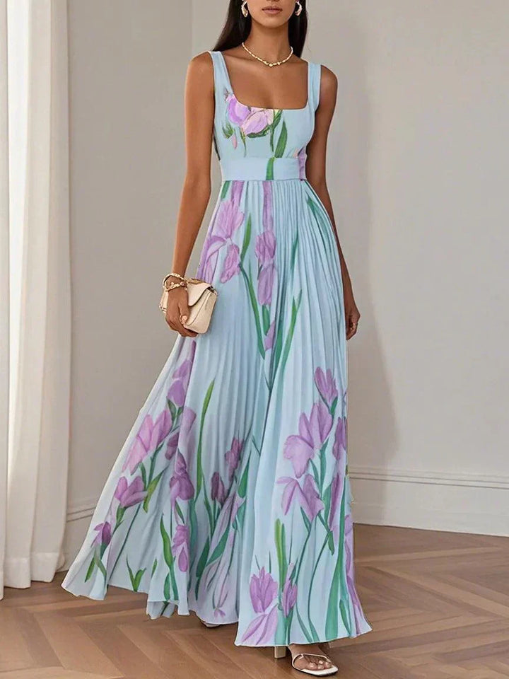Long Pleated Mousseline Dress Timeless Elegance - Elena Harper