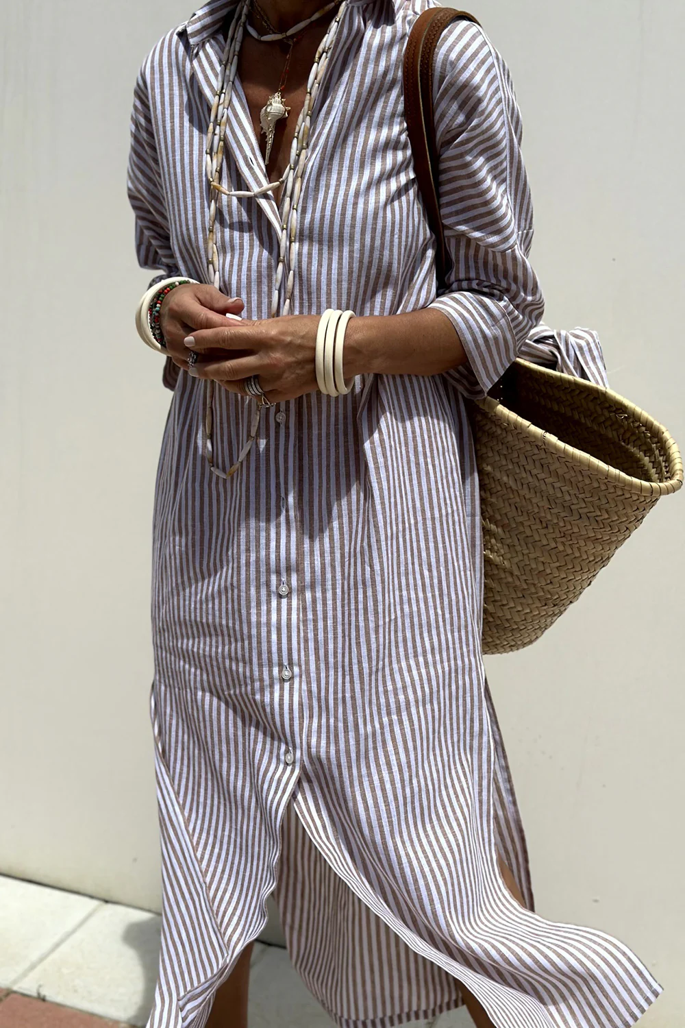 RELAXED STRIPED MIDI DRESS FOR WOMEN