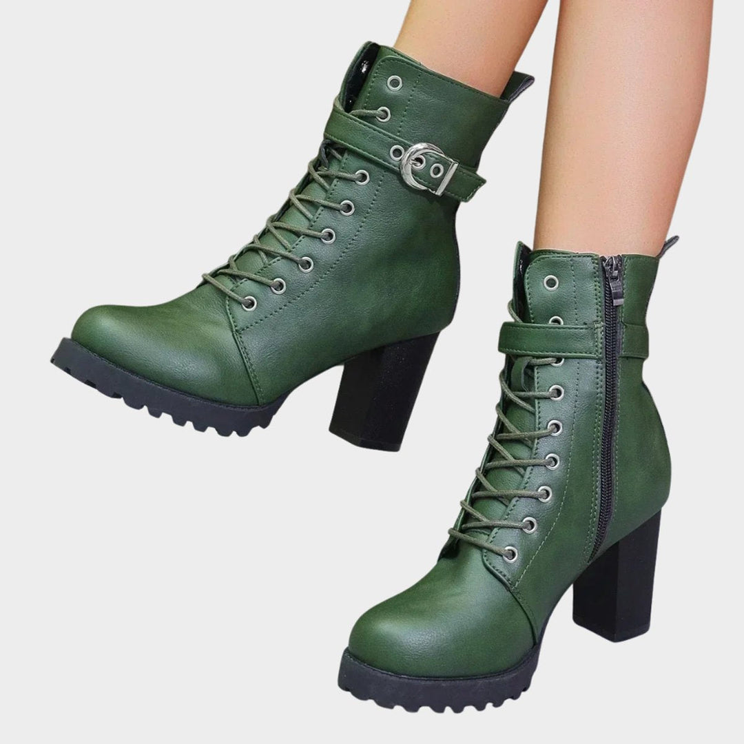 Evelyn | Striking Combat Ankle Boots with Lacing and Block Heel