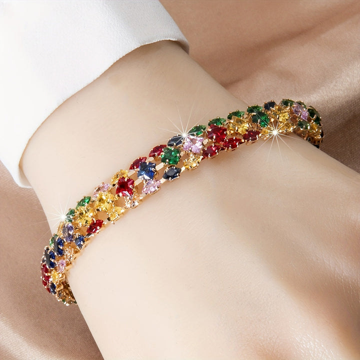Bohemian Multi Color Zirconia Gold Plated Tennis Bracelet - Elena Harper