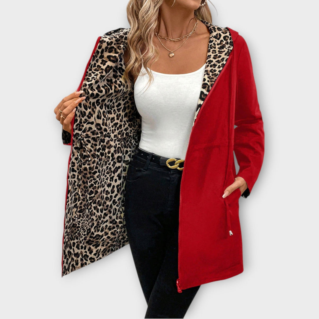 Reversible Coat with Hood and Leopard Print - Elena Harper