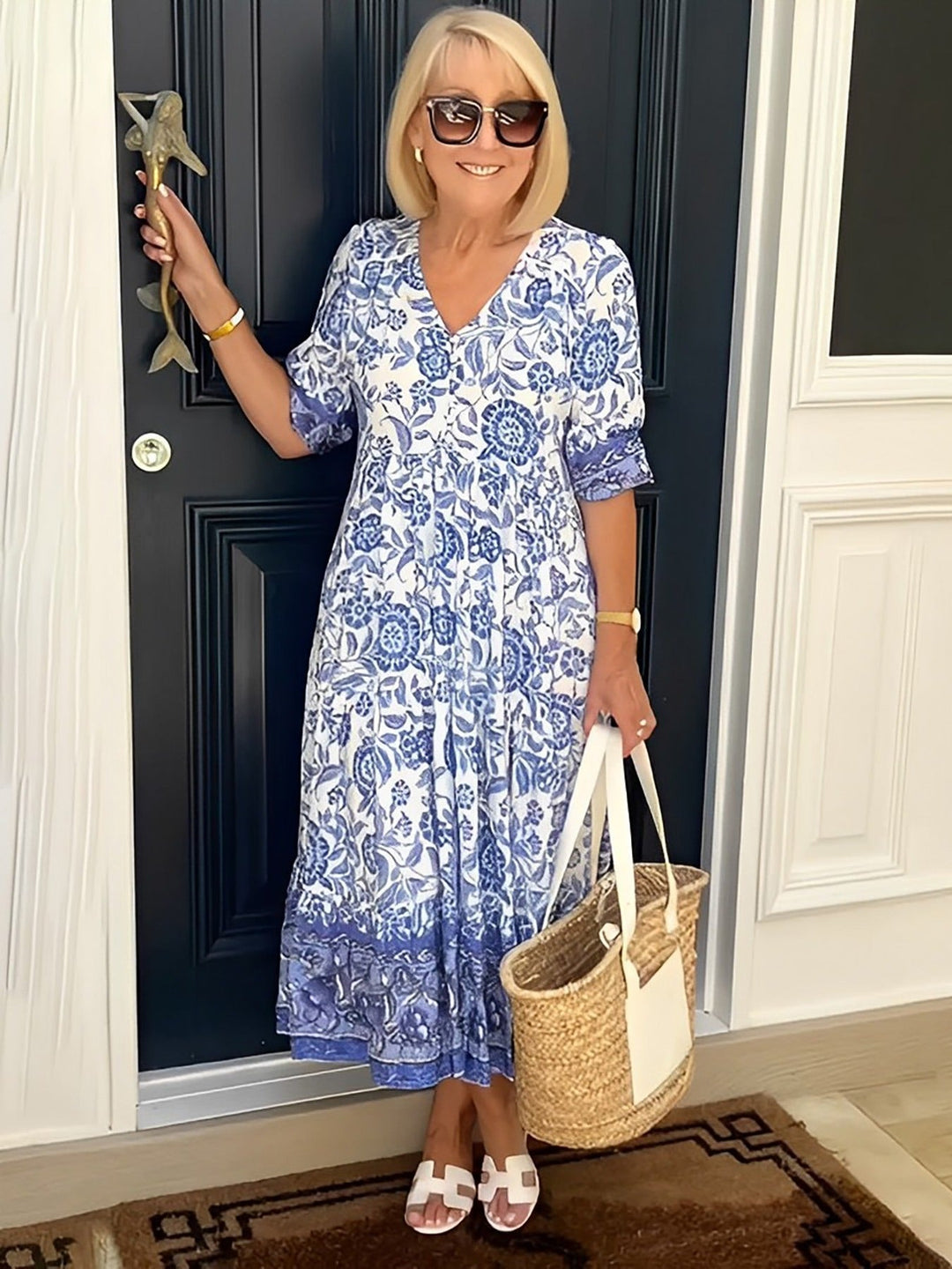 Lilara Boho Deep V Neck Floral Dress - Elena Harper