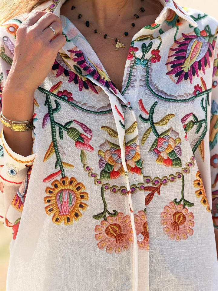 Oversized Beige Button-Down Shirt, view 10 - Elena Harper