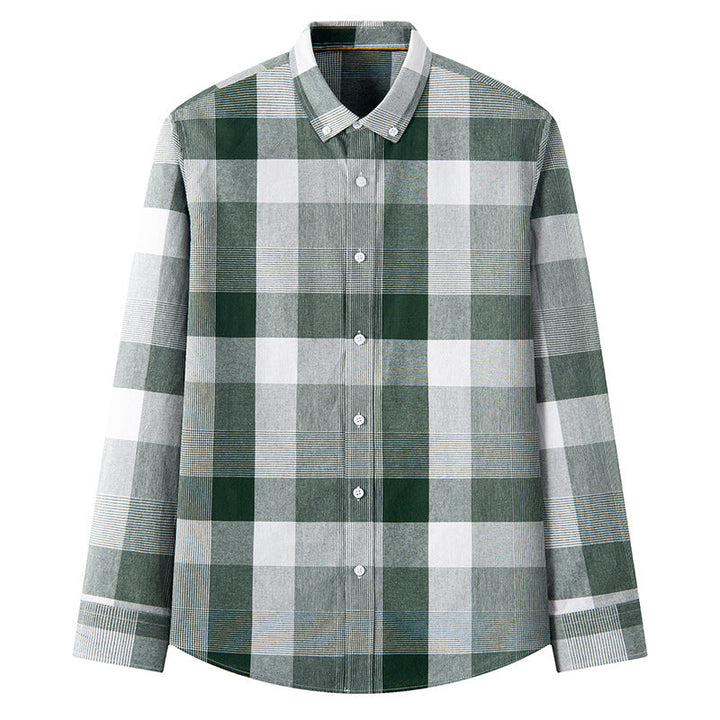 Men's Long Sleeve Shirt with Plaid Pattern and Relaxed Fit