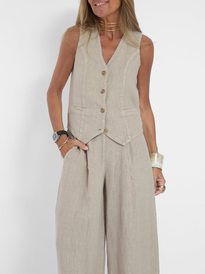 Aira - Buttoned Vest & Loose Pants Set