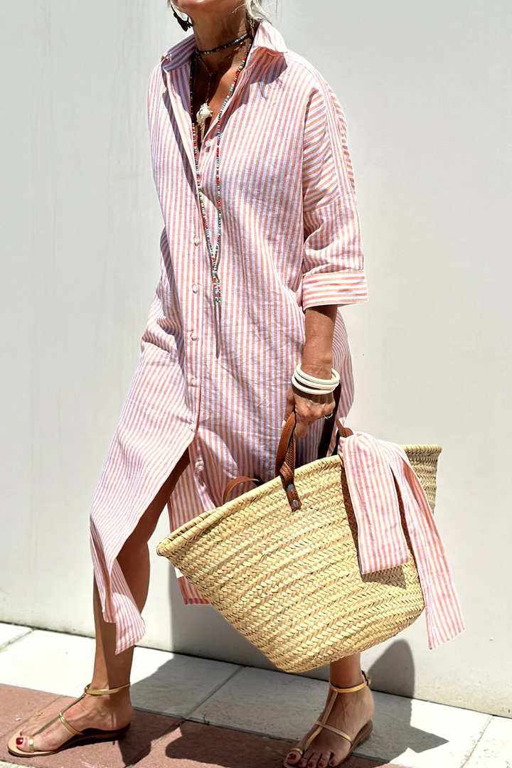 RELAXED STRIPED MIDI DRESS FOR WOMEN