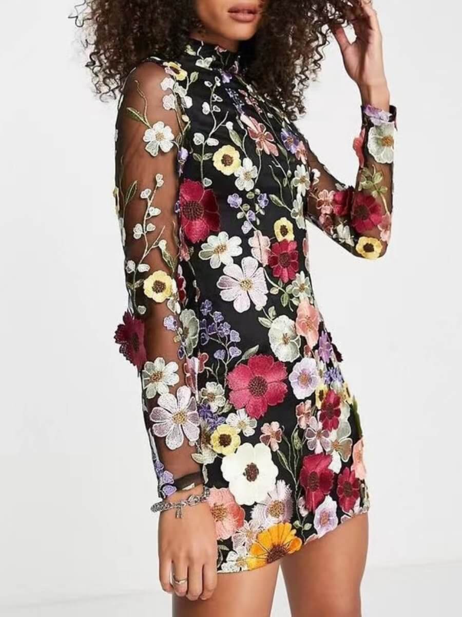 3D Floral Embroidered Dress - Sustainable All-Season Style