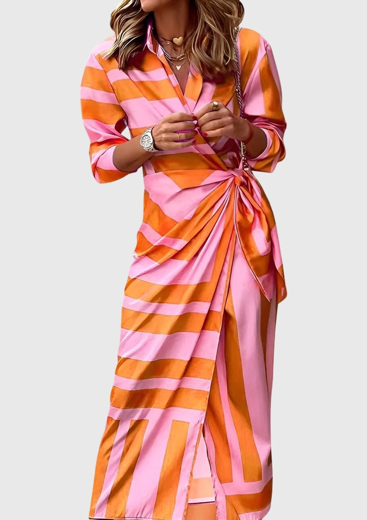 Women's Elegant Printed Wrap Dress - Flattering V-Neck