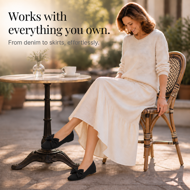 Bowelle Knit Square-Toe Bow Flats - Elena Harper